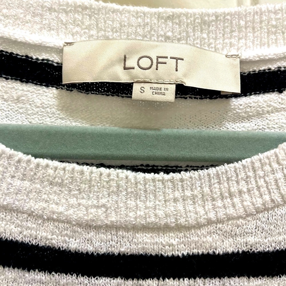 Loft Women’s Black & White Mixed Stripe Sweater Top - Picture 2 of 3